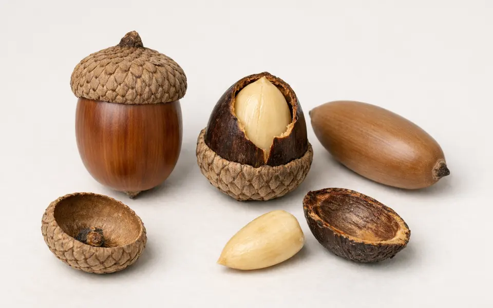 Close-up visual clues that help distinguish acorn identification