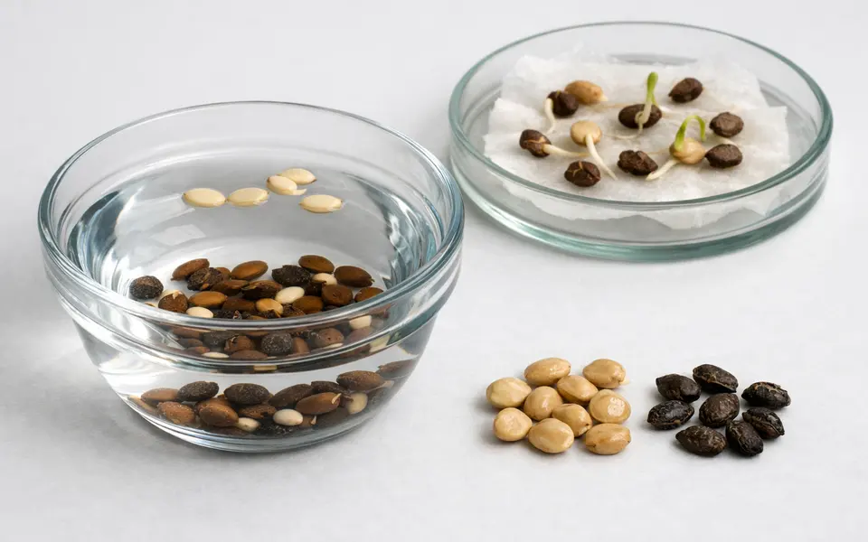 Close-up visual clues that help distinguish seed viability test