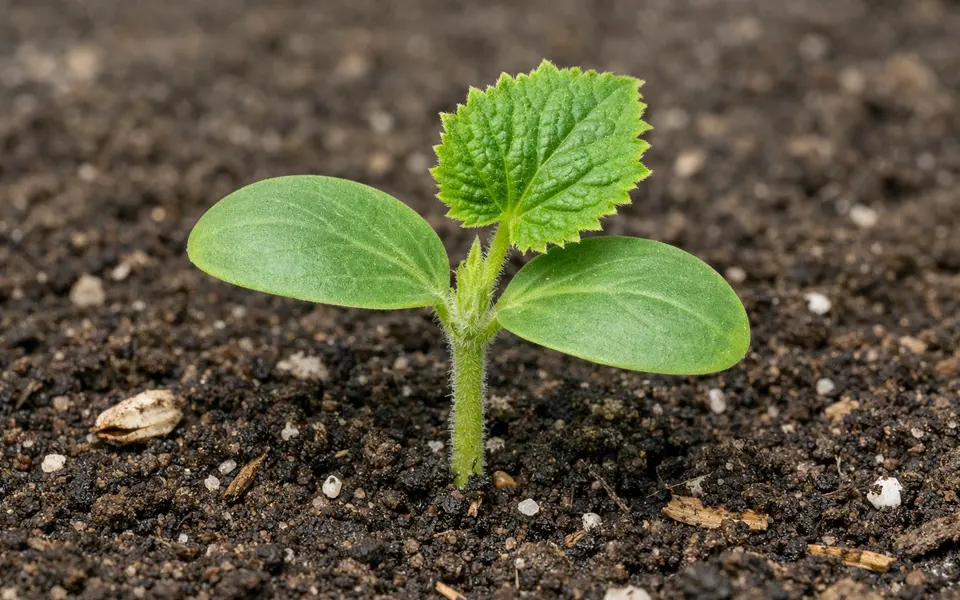 Close-up visual clues that help distinguish vegetable seedling identification