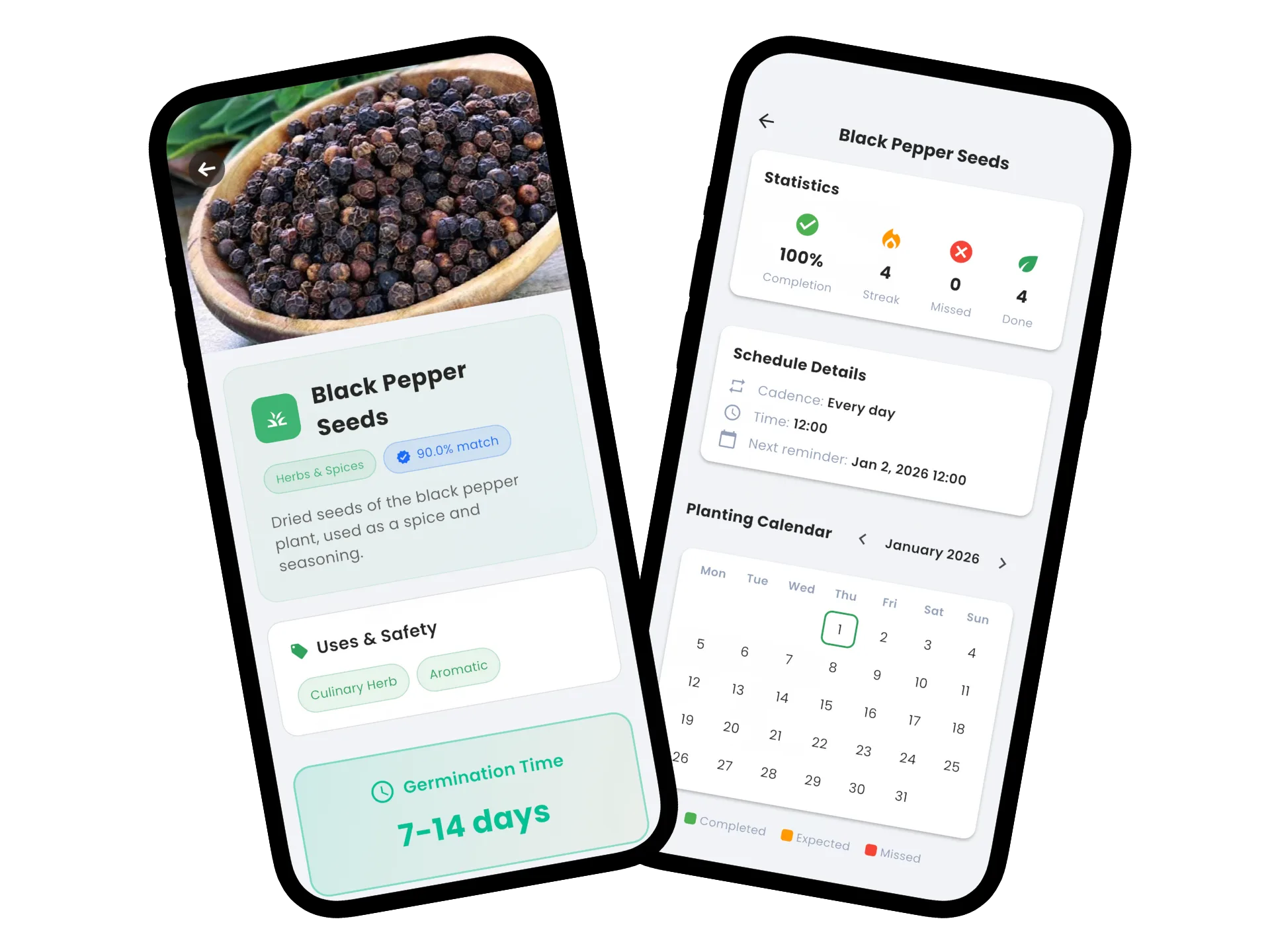 Seed identification app interface showing seed identification features